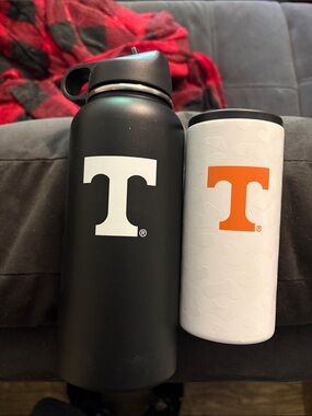 UT Tennessee metal bottle and insulated tall skinny can holder set